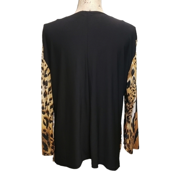 Animal Print Blouse Metallic Rhinestone Accent - Picture 7 of 12